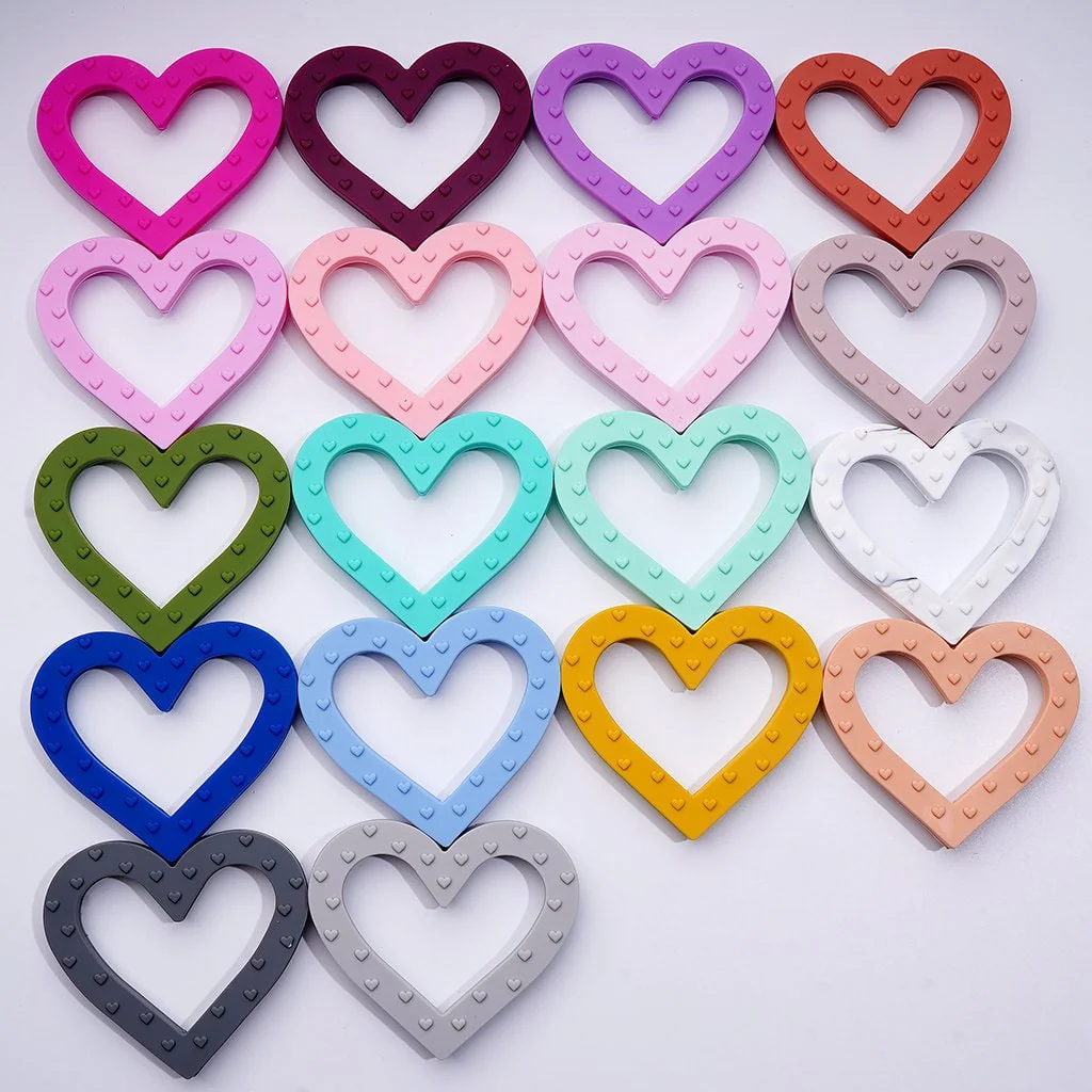 Solid Color Silicone Heart Frame Bead Soft Car Hanger Charm, Around 72*79MM, Random Mix