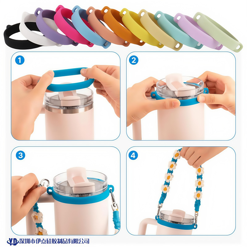 Colorful Silicone Strap Ring Stanley Tumbler Cup Water Bottle Strap Holder Tumbler Decoration Accessories