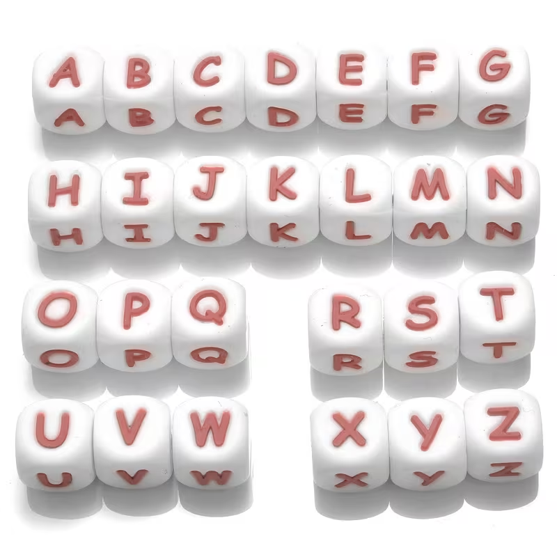 26pcs/pack 12mm Square Cube Letter Silicone Beads, Silicone Letters Beads, English Alphabet Letter Beads, Soft Loose Beads, Jewelry Craft Making