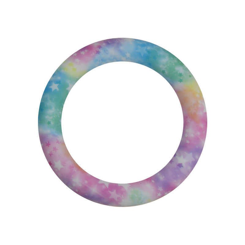 65mm Silicone Printed Ring, Round Silicone Solid Glitter Ring with 2 hole,Silicone beadable O rings,Silicone Loop for Car Hanging Charm Making