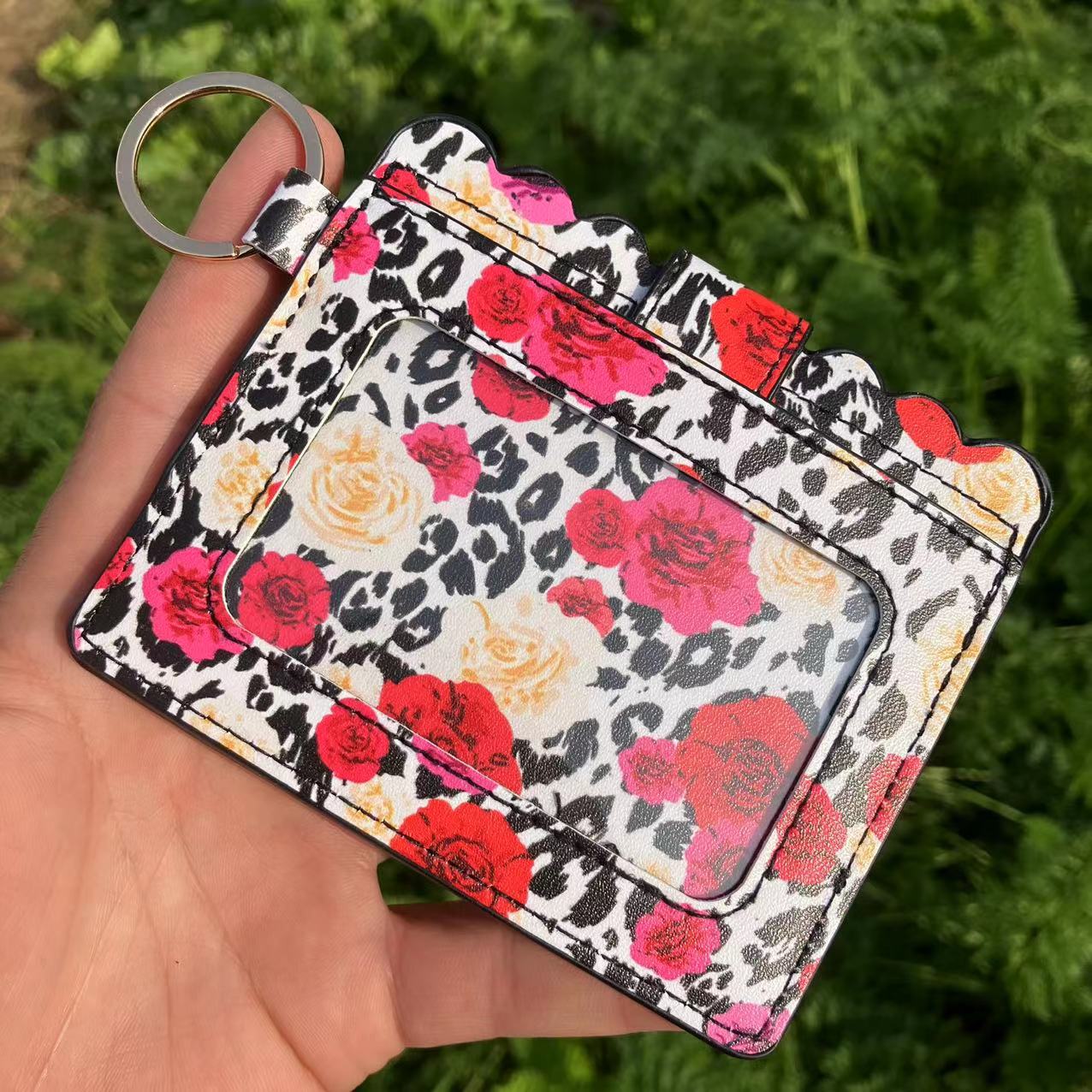 Leopard/Flower/butterfly Patterns Women Slim Credit Card Holder Mini Front Pocket Wallet Coin Purse Keychain