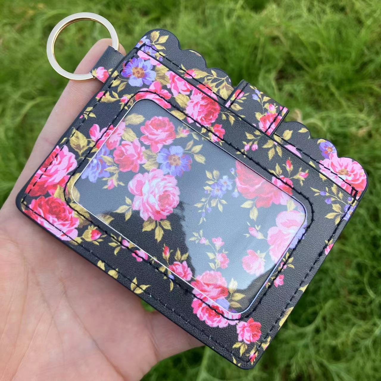 Leopard/Flower/butterfly Patterns Women Slim Credit Card Holder Mini Front Pocket Wallet Coin Purse Keychain
