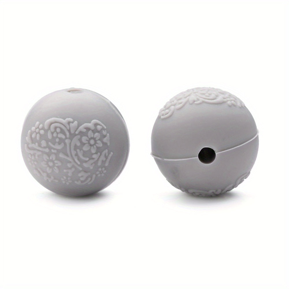 15mm Silicone Embossed Decorative Round Beads for DIY stuff beadable pen.Jewelry Making, Necklaces, Bracelets, Keychains, Handicraft Materials