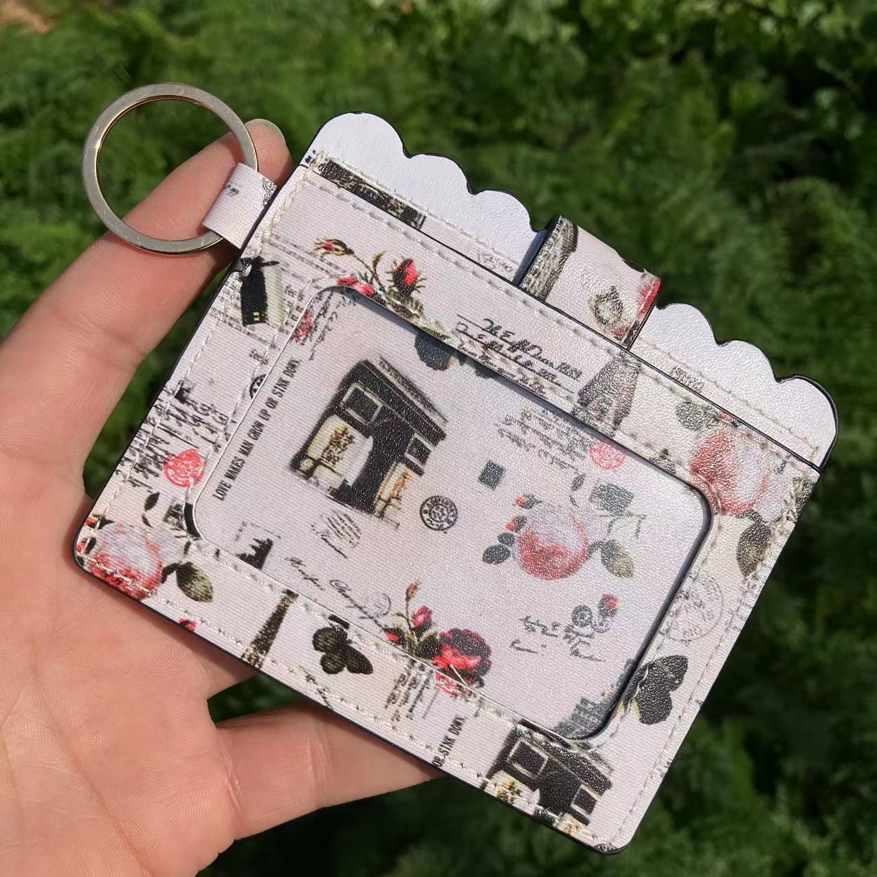 Leopard/Flower/butterfly Patterns Women Slim Credit Card Holder Mini Front Pocket Wallet Coin Purse Keychain