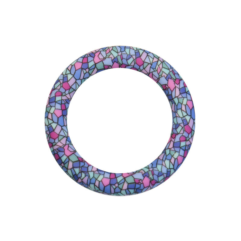 65mm Silicone Printed Ring, Round Silicone Solid Glitter Ring with 2 hole,Silicone beadable O rings,Silicone Loop for Car Hanging Charm Making