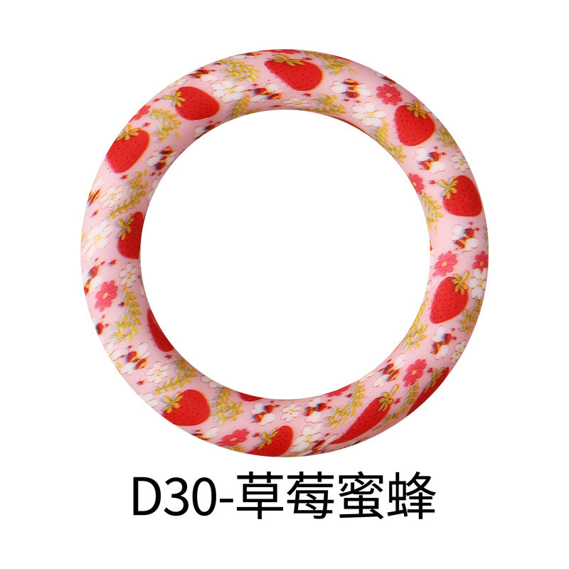 65mm Silicone Printed Ring, Round Silicone Solid Glitter Ring with 2 hole,Silicone beadable O rings,Silicone Loop for Car Hanging Charm Making
