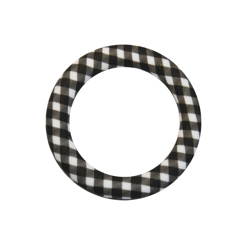 65mm Silicone Printed Ring, Round Silicone Solid Glitter Ring with 2 hole,Silicone beadable O rings,Silicone Loop for Car Hanging Charm Making