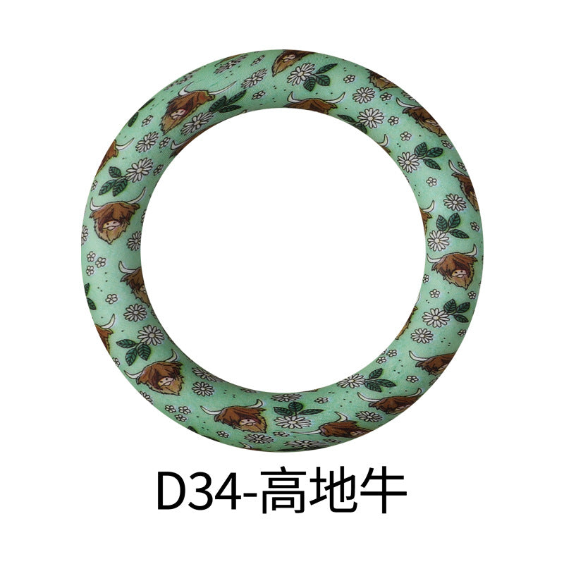 65mm Silicone Printed Ring, Round Silicone Solid Glitter Ring with 2 hole,Silicone beadable O rings,Silicone Loop for Car Hanging Charm Making