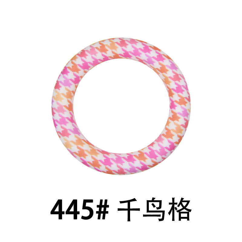65mm Silicone Printed Ring, Round Silicone Solid Glitter Ring with 2 hole,Silicone beadable O rings,Silicone Loop for Car Hanging Charm Making