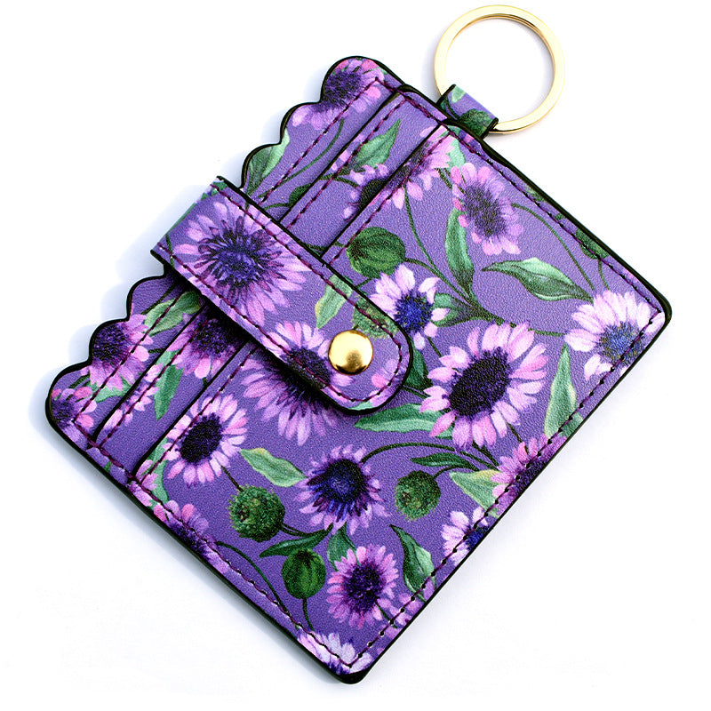Leopard/Flower/butterfly Patterns Women Slim Credit Card Holder Mini Front Pocket Wallet Coin Purse Keychain