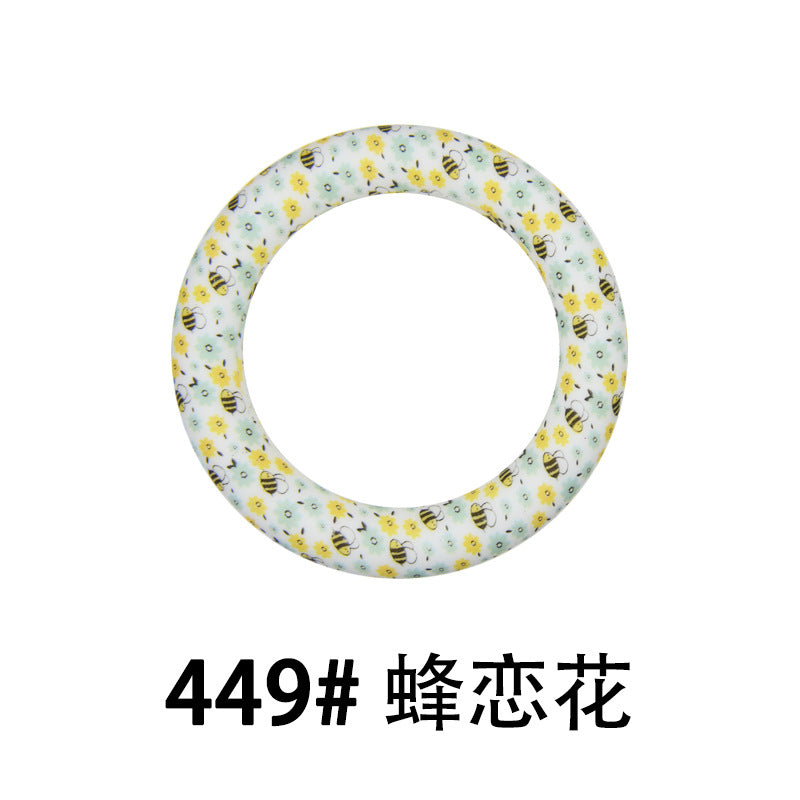 65mm Silicone Printed Ring, Round Silicone Solid Glitter Ring with 2 hole,Silicone beadable O rings,Silicone Loop for Car Hanging Charm Making