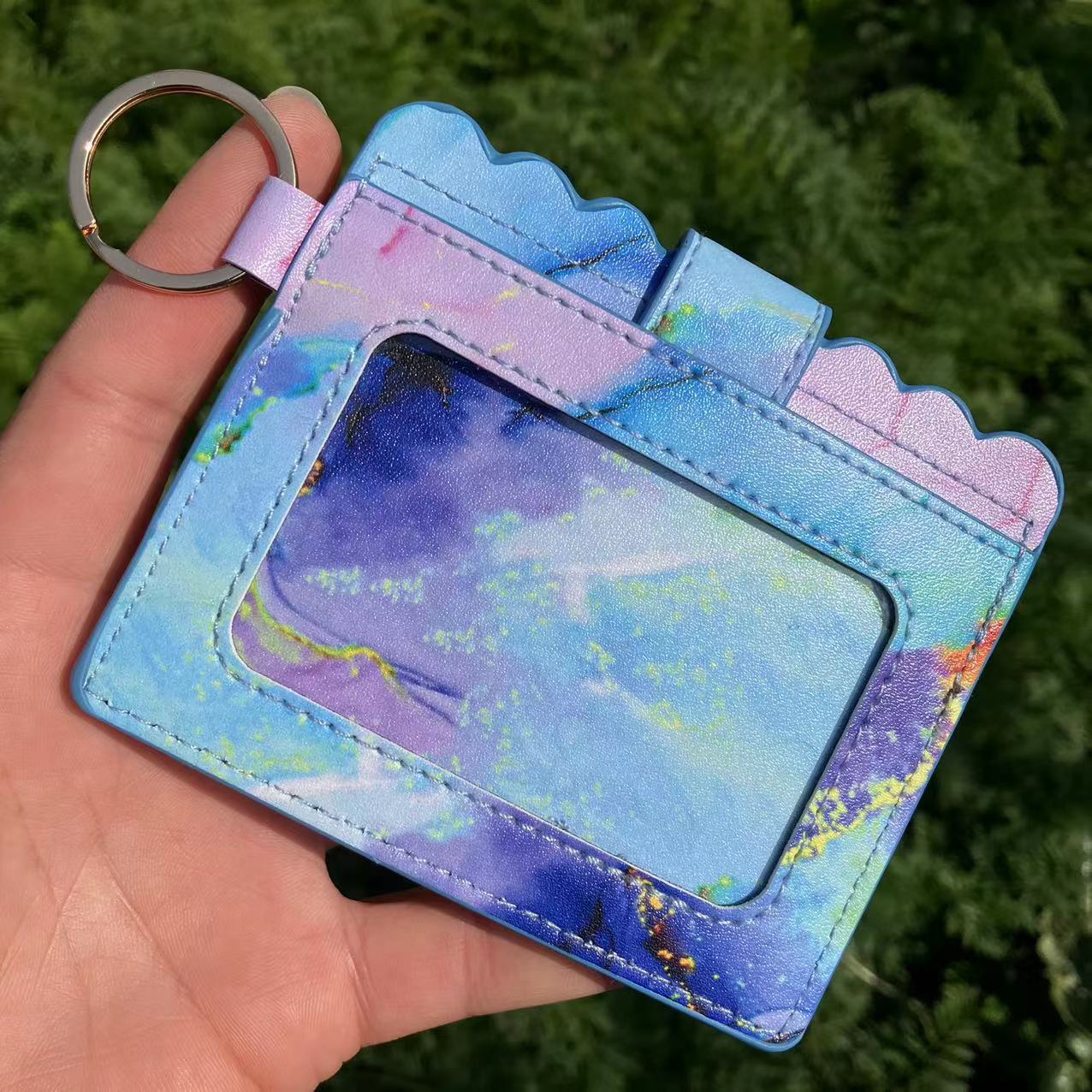 Leopard/Flower/butterfly Patterns Women Slim Credit Card Holder Mini Front Pocket Wallet Coin Purse Keychain