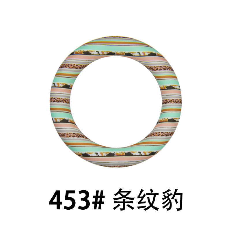 65mm Silicone Printed Ring, Round Silicone Solid Glitter Ring with 2 hole,Silicone beadable O rings,Silicone Loop for Car Hanging Charm Making