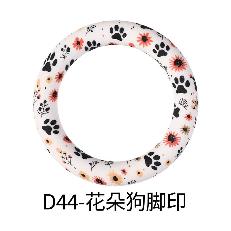 65mm Silicone Printed Ring, Round Silicone Solid Glitter Ring with 2 hole,Silicone beadable O rings,Silicone Loop for Car Hanging Charm Making