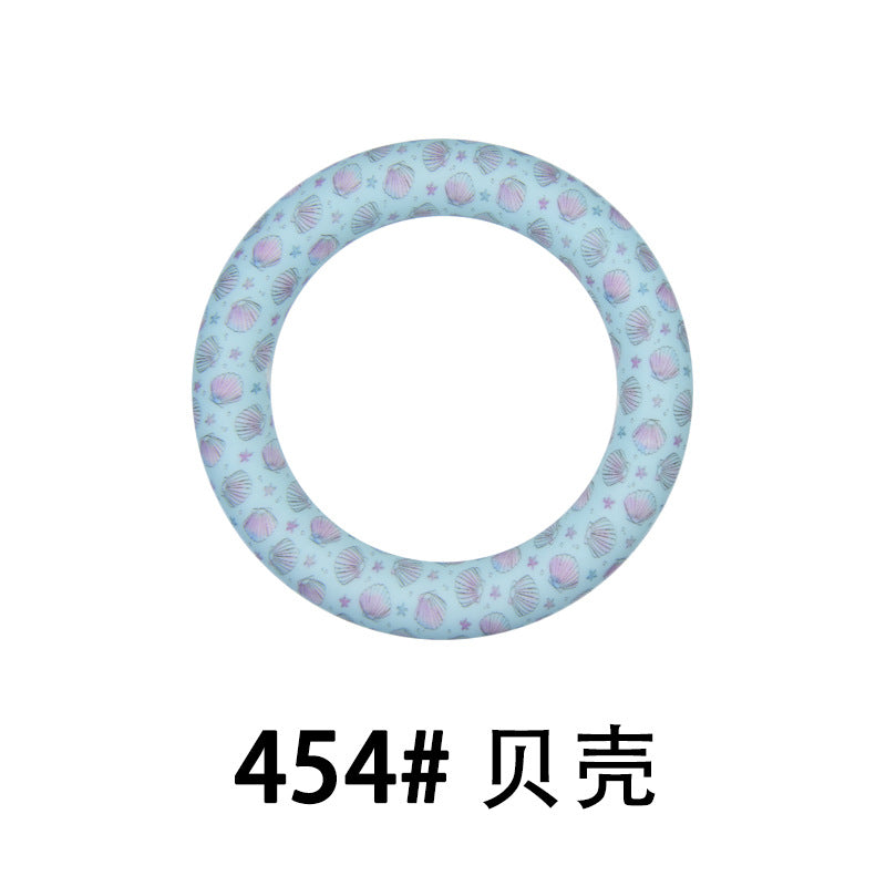 65mm Silicone Printed Ring, Round Silicone Solid Glitter Ring with 2 hole,Silicone beadable O rings,Silicone Loop for Car Hanging Charm Making