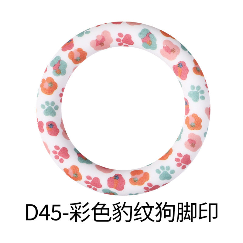 65mm Silicone Printed Ring, Round Silicone Solid Glitter Ring with 2 hole,Silicone beadable O rings,Silicone Loop for Car Hanging Charm Making