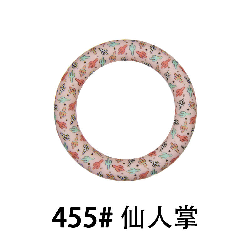 65mm Silicone Printed Ring, Round Silicone Solid Glitter Ring with 2 hole,Silicone beadable O rings,Silicone Loop for Car Hanging Charm Making