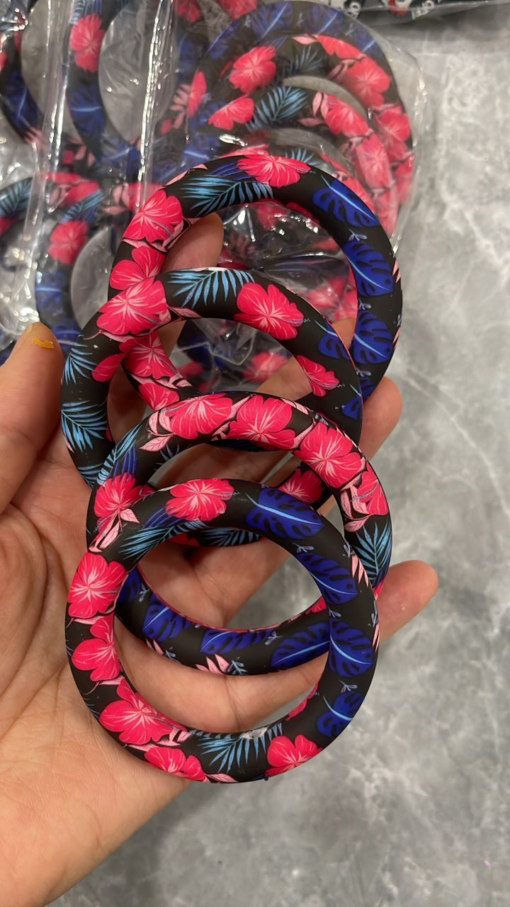 65mm Silicone Printed Ring, Round Silicone Solid Glitter Ring with 2 hole,Silicone beadable O rings,Silicone Loop for Car Hanging Charm Making