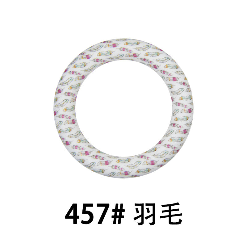 65mm Silicone Printed Ring, Round Silicone Solid Glitter Ring with 2 hole,Silicone beadable O rings,Silicone Loop for Car Hanging Charm Making
