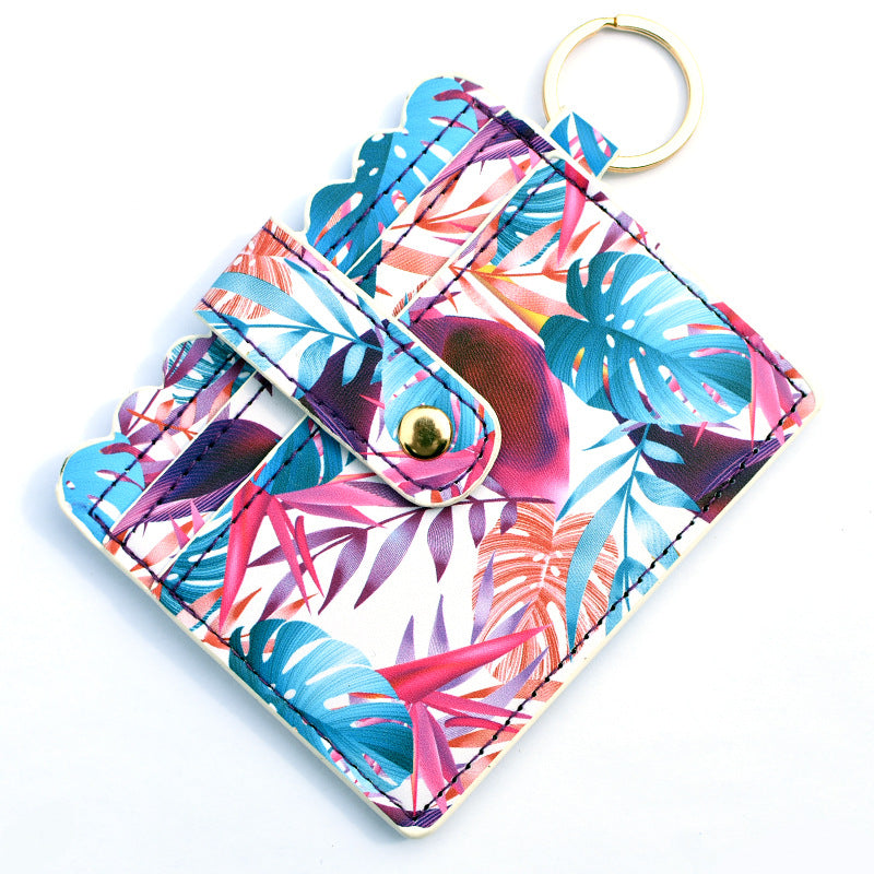 Leopard/Flower/butterfly Patterns Women Slim Credit Card Holder Mini Front Pocket Wallet Coin Purse Keychain