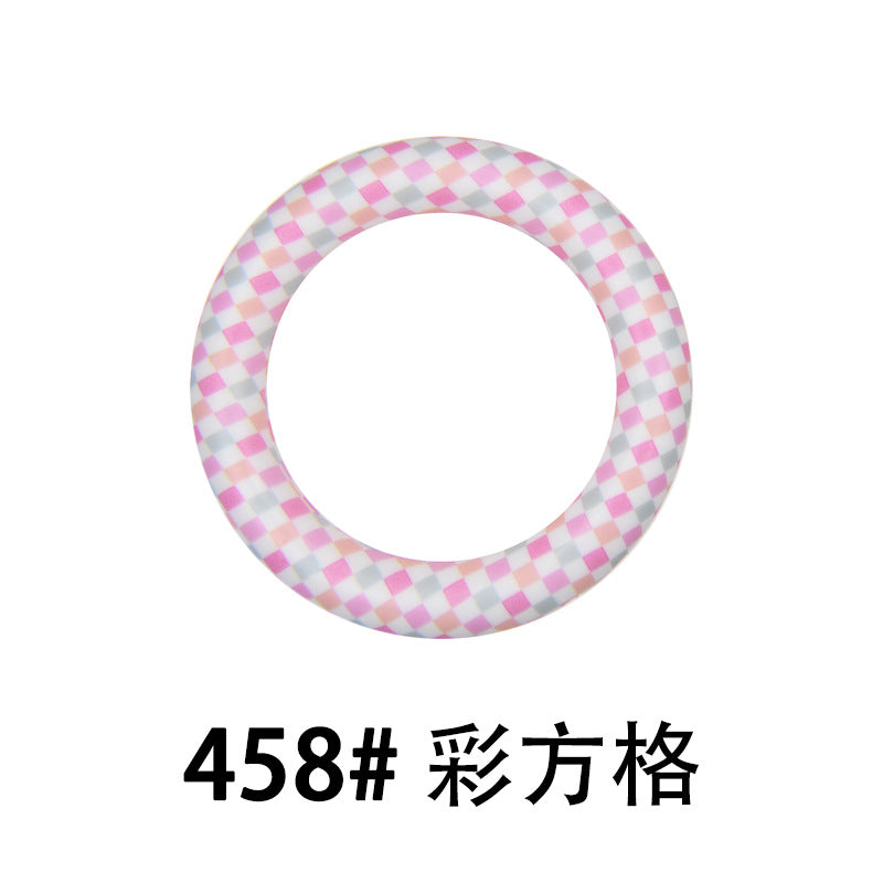 65mm Silicone Printed Ring, Round Silicone Solid Glitter Ring with 2 hole,Silicone beadable O rings,Silicone Loop for Car Hanging Charm Making