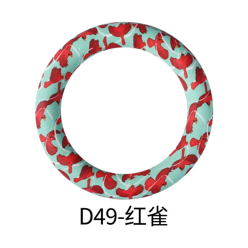 65mm Silicone Printed Ring, Round Silicone Solid Glitter Ring with 2 hole,Silicone beadable O rings,Silicone Loop for Car Hanging Charm Making