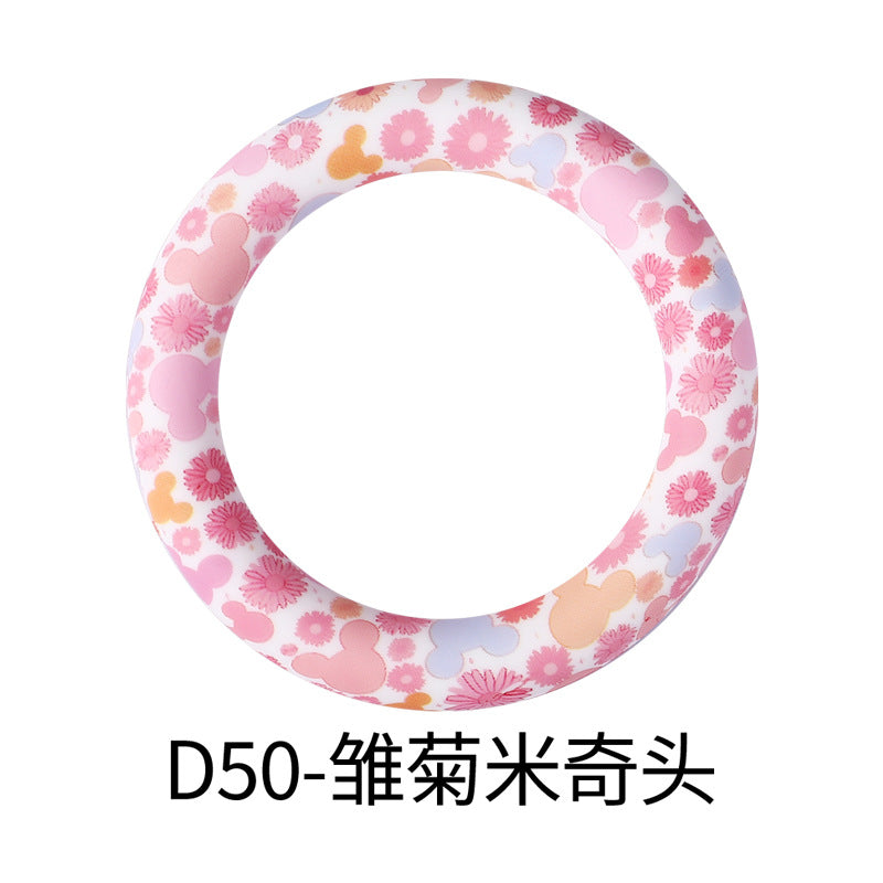 65mm Silicone Printed Ring, Round Silicone Solid Glitter Ring with 2 hole,Silicone beadable O rings,Silicone Loop for Car Hanging Charm Making