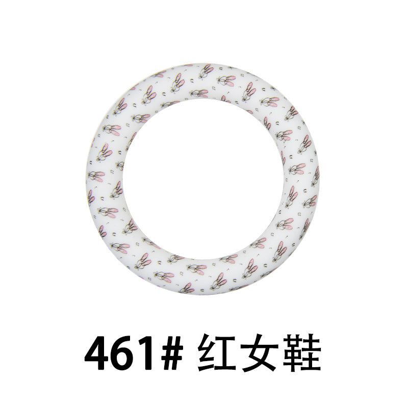 65mm Silicone Printed Ring, Round Silicone Solid Glitter Ring with 2 hole,Silicone beadable O rings,Silicone Loop for Car Hanging Charm Making