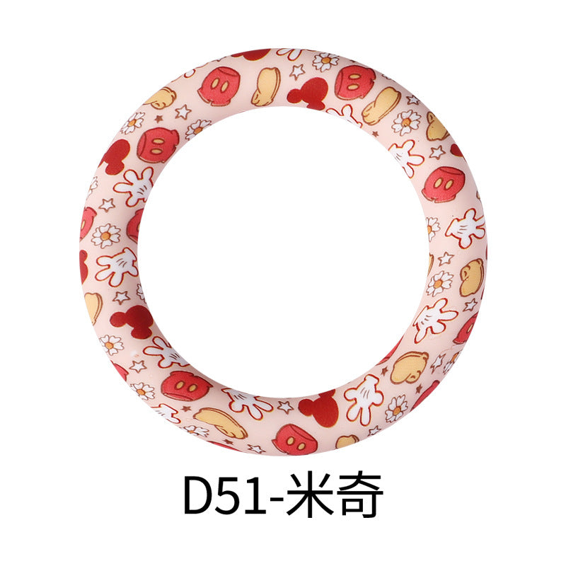 65mm Silicone Printed Ring, Round Silicone Solid Glitter Ring with 2 hole,Silicone beadable O rings,Silicone Loop for Car Hanging Charm Making