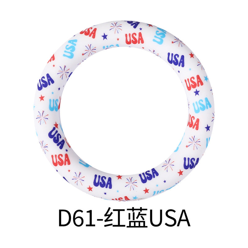 65mm Silicone Printed Ring, Round Silicone Solid Glitter Ring with 2 hole,Silicone beadable O rings,Silicone Loop for Car Hanging Charm Making
