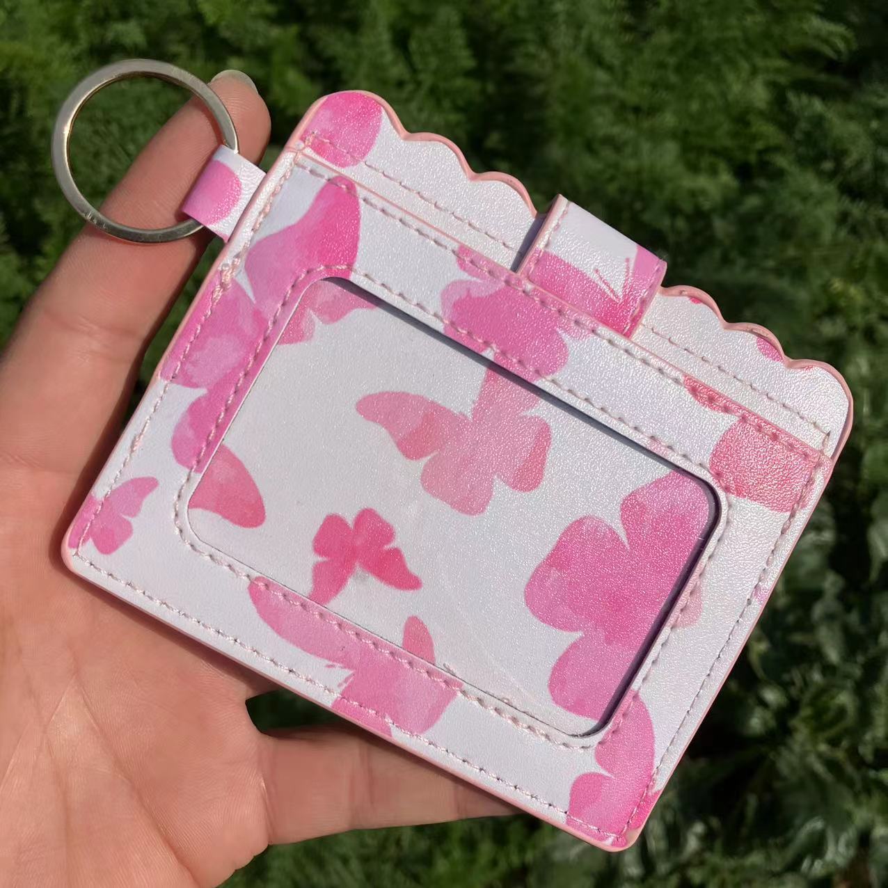 Leopard/Flower/butterfly Patterns Women Slim Credit Card Holder Mini Front Pocket Wallet Coin Purse Keychain