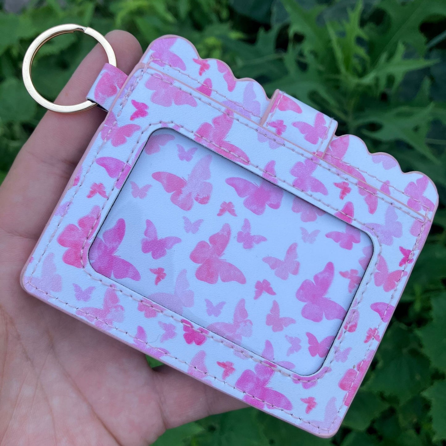 Leopard/Flower/butterfly Patterns Women Slim Credit Card Holder Mini Front Pocket Wallet Coin Purse Keychain