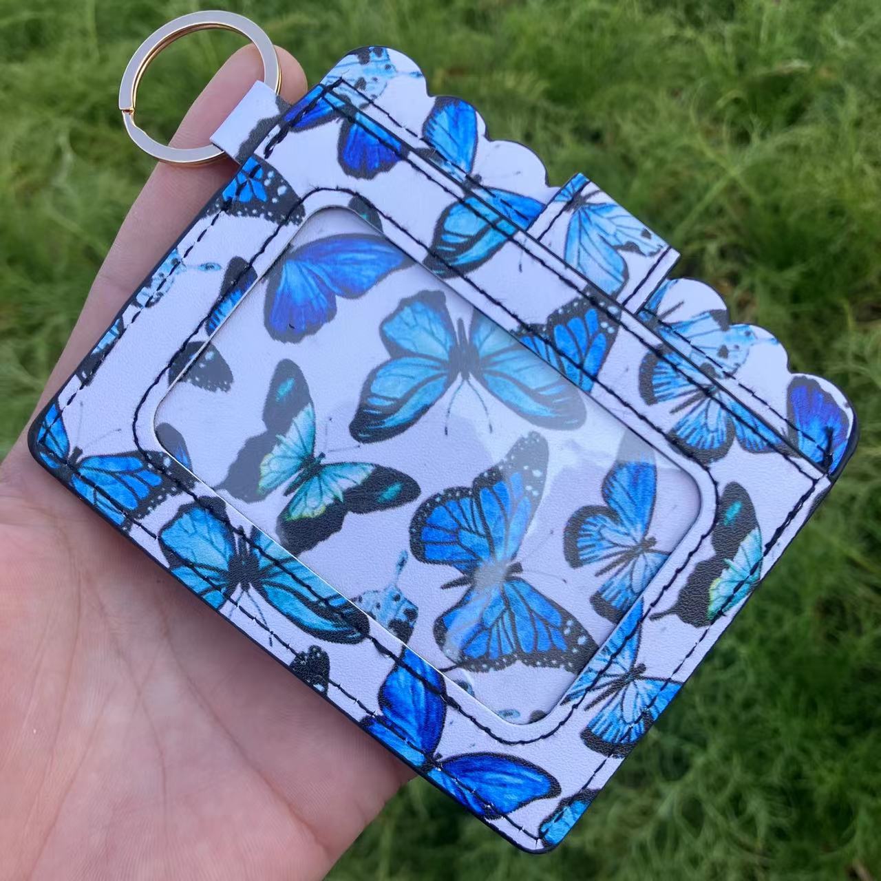 Leopard/Flower/butterfly Patterns Women Slim Credit Card Holder Mini Front Pocket Wallet Coin Purse Keychain