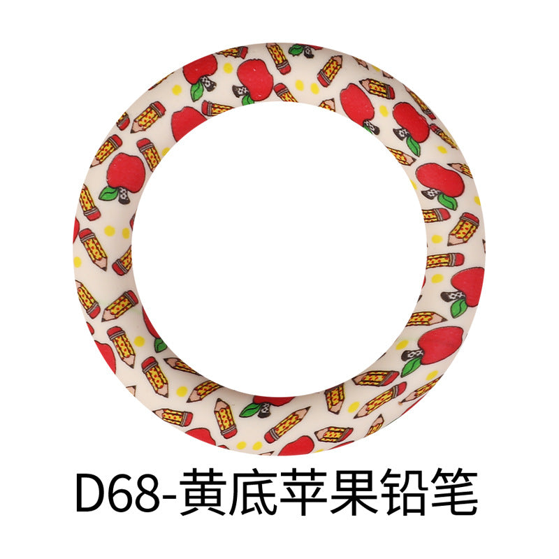 65mm Silicone Printed Ring, Round Silicone Solid Glitter Ring with 2 hole,Silicone beadable O rings,Silicone Loop for Car Hanging Charm Making