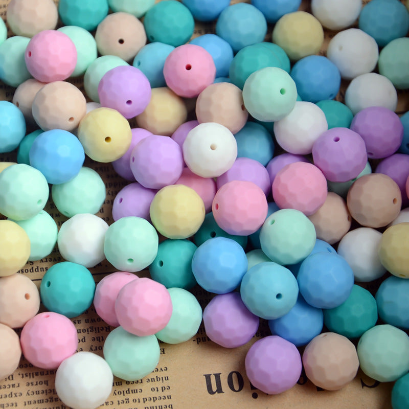 Faceted Round Shape 15mm Silicone Beads