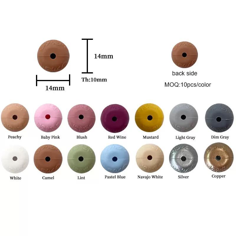 14mm Silicone Embossed Decorative Abacus Beads for DIY stuff beadable pen, DIY jewelry making, necklaces, bracelets, keychains, and handicraft materials