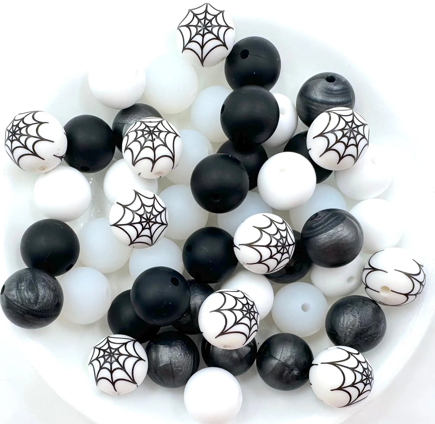 50pcs 15mm Silicone Solid and Printed Round Beads Mix Kits for Beadable Pen Keychain Car Charm Crafting Jewelry Making DIY Bracelet Wristlets Cup Charms Handmade Craft Supplies