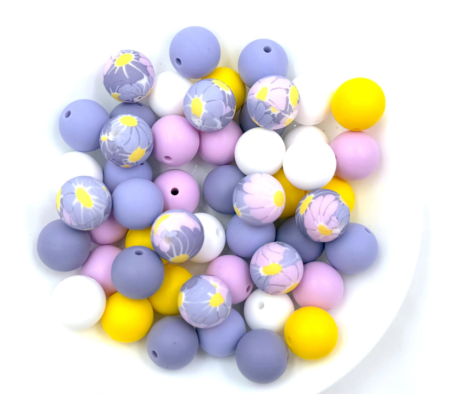 50pcs 15mm Silicone Solid and Printed Round Beads Mix Kits for Beadable Pen Keychain Car Charm Crafting Jewelry Making DIY Bracelet Wristlets Cup Charms Handmade Craft Supplies