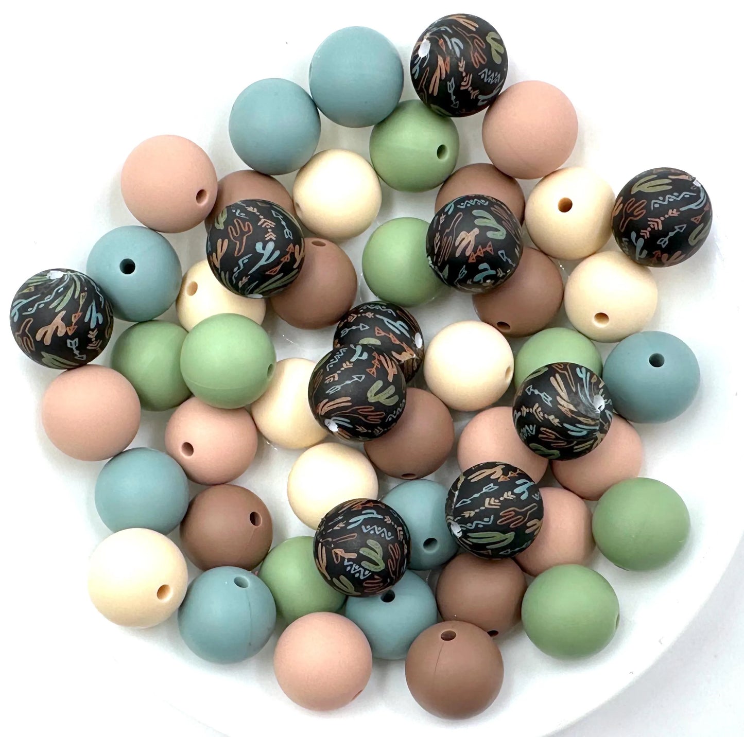 50pcs 15mm Silicone Solid and Printed Round Beads Mix Kits for Beadable Pen Keychain Car Charm Crafting Jewelry Making DIY Bracelet Wristlets Cup Charms Handmade Craft Supplies
