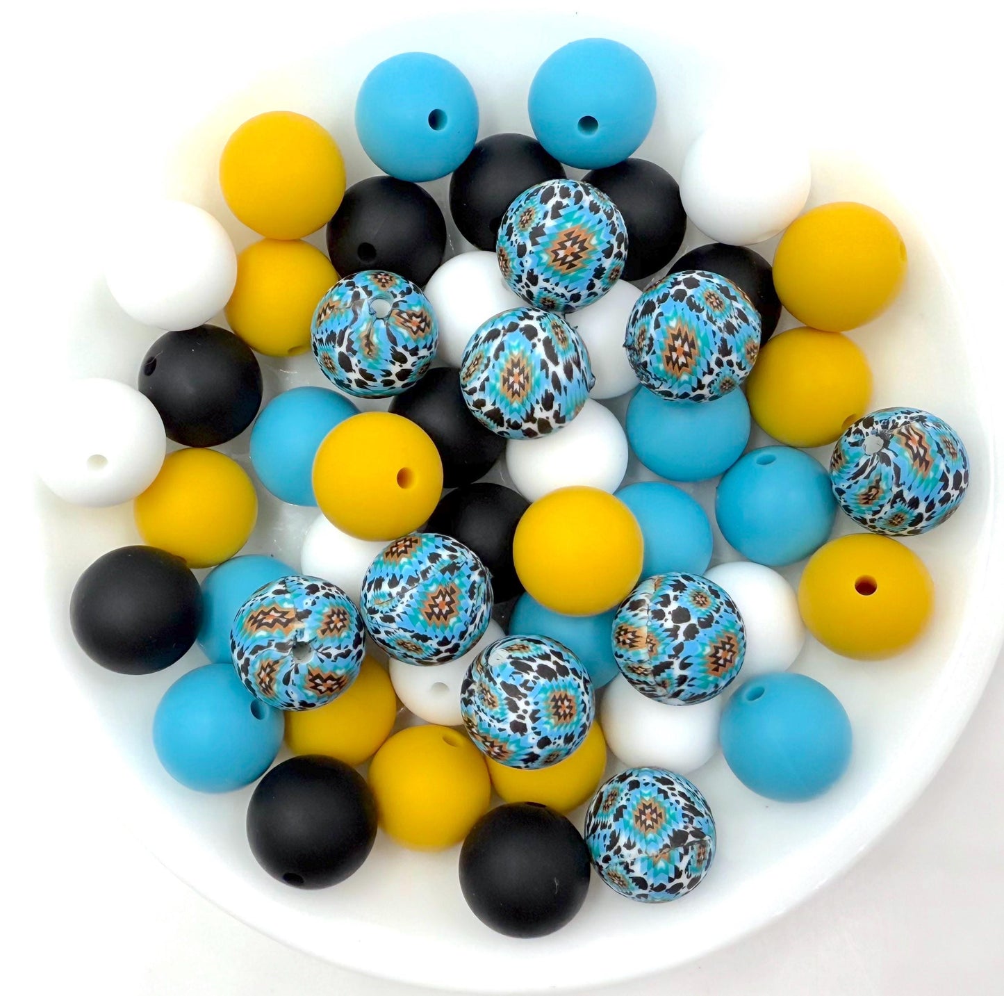 50pcs 15mm Silicone Solid and Printed Round Beads Mix Kits for Beadable Pen Keychain Car Charm Crafting Jewelry Making DIY Bracelet Wristlets Cup Charms Handmade Craft Supplies