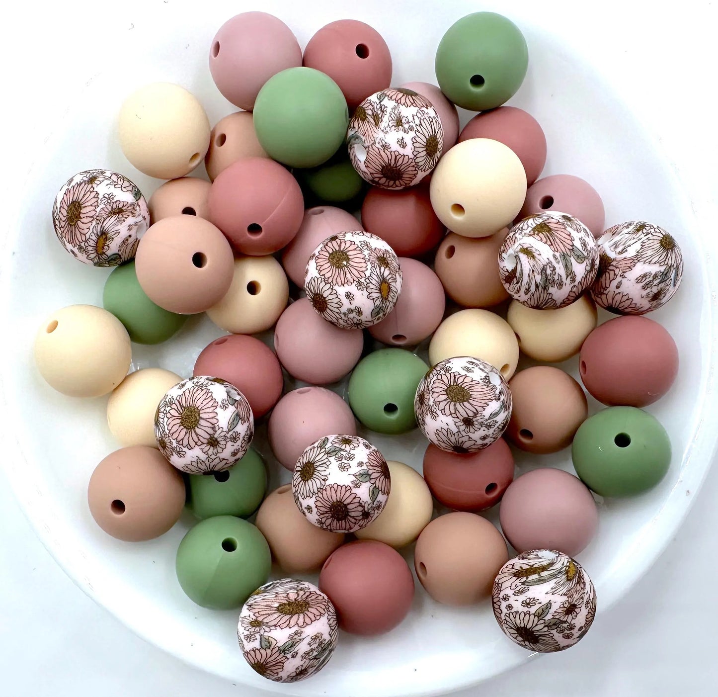 50pcs 15mm Silicone Solid and Printed Round Beads Mix Kits for Beadable Pen Keychain Car Charm Crafting Jewelry Making DIY Bracelet Wristlets Cup Charms Handmade Craft Supplies