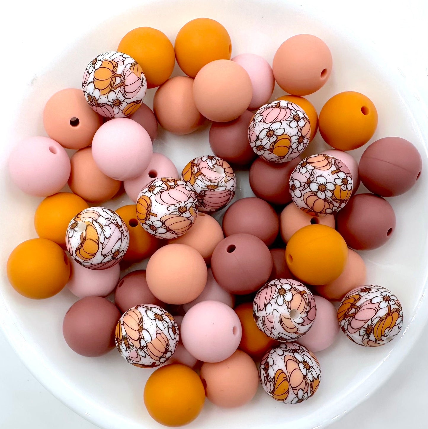50pcs 15mm Silicone Solid and Printed Round Beads Mix Kits for Beadable Pen Keychain Car Charm Crafting Jewelry Making DIY Bracelet Wristlets Cup Charms Handmade Craft Supplies