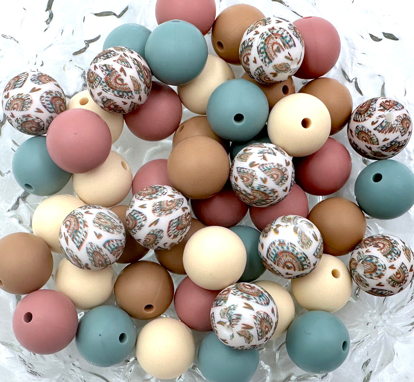 50pcs 15mm Silicone Solid and Printed Round Beads Mix Kits for Beadable Pen Keychain Car Charm Crafting Jewelry Making DIY Bracelet Wristlets Cup Charms Handmade Craft Supplies