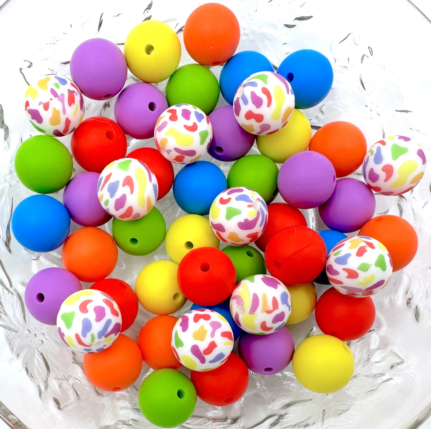50pcs 15mm Silicone Solid and Printed Round Beads Mix Kits for Beadable Pen Keychain Car Charm Crafting Jewelry Making DIY Bracelet Wristlets Cup Charms Handmade Craft Supplies