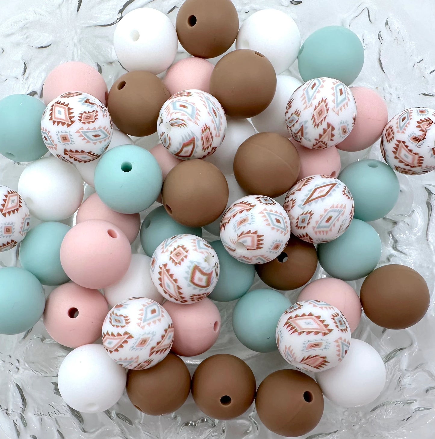 50pcs 15mm Silicone Solid and Printed Round Beads Mix Kits for Beadable Pen Keychain Car Charm Crafting Jewelry Making DIY Bracelet Wristlets Cup Charms Handmade Craft Supplies