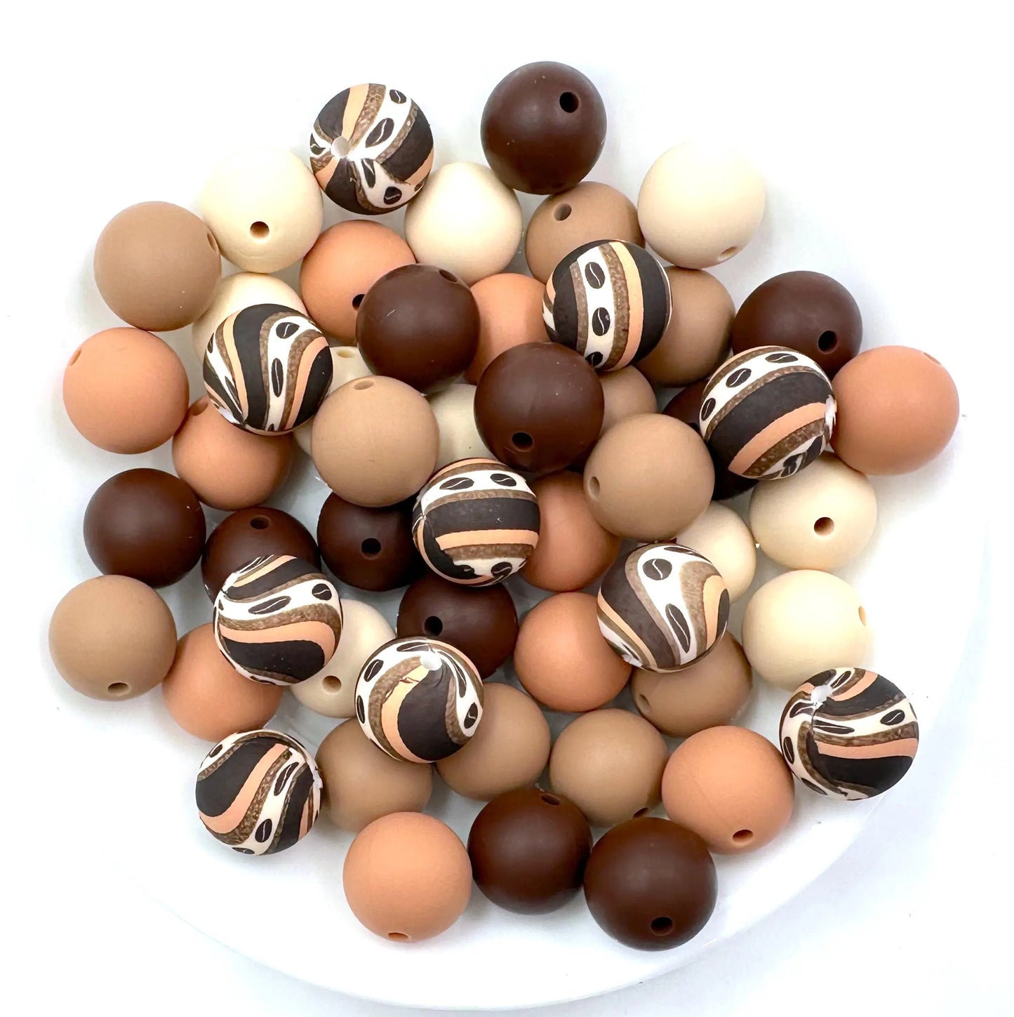 50pcs 15mm Silicone Solid and Printed Round Beads Mix Kits for Beadable Pen Keychain Car Charm Crafting Jewelry Making DIY Bracelet Wristlets Cup Charms Handmade Craft Supplies