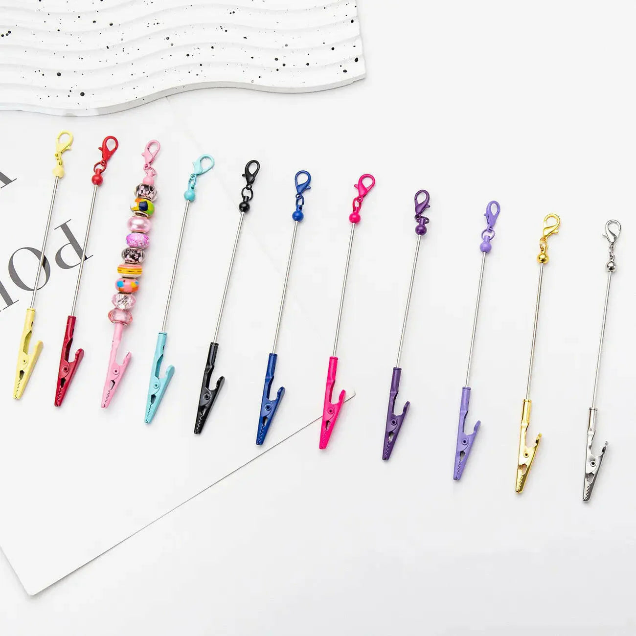 DIY Metal Crocodile Clips with Beadable Keychain Bar Mini Lobster Clasp for Notes Business Card Photo Holder
