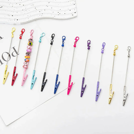DIY Metal Crocodile Clips with Beadable Keychain Bar Mini Lobster Clasp for Notes Business Card Photo Holder