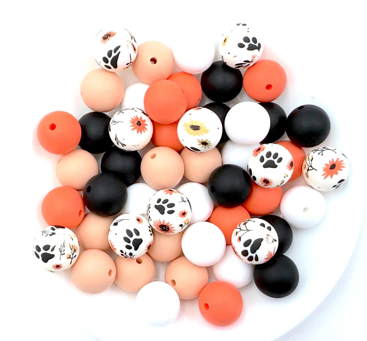 50pcs 15mm Silicone Solid and Printed Round Beads Mix Kits for Beadable Pen Keychain Car Charm Crafting Jewelry Making DIY Bracelet Wristlets Cup Charms Handmade Craft Supplies