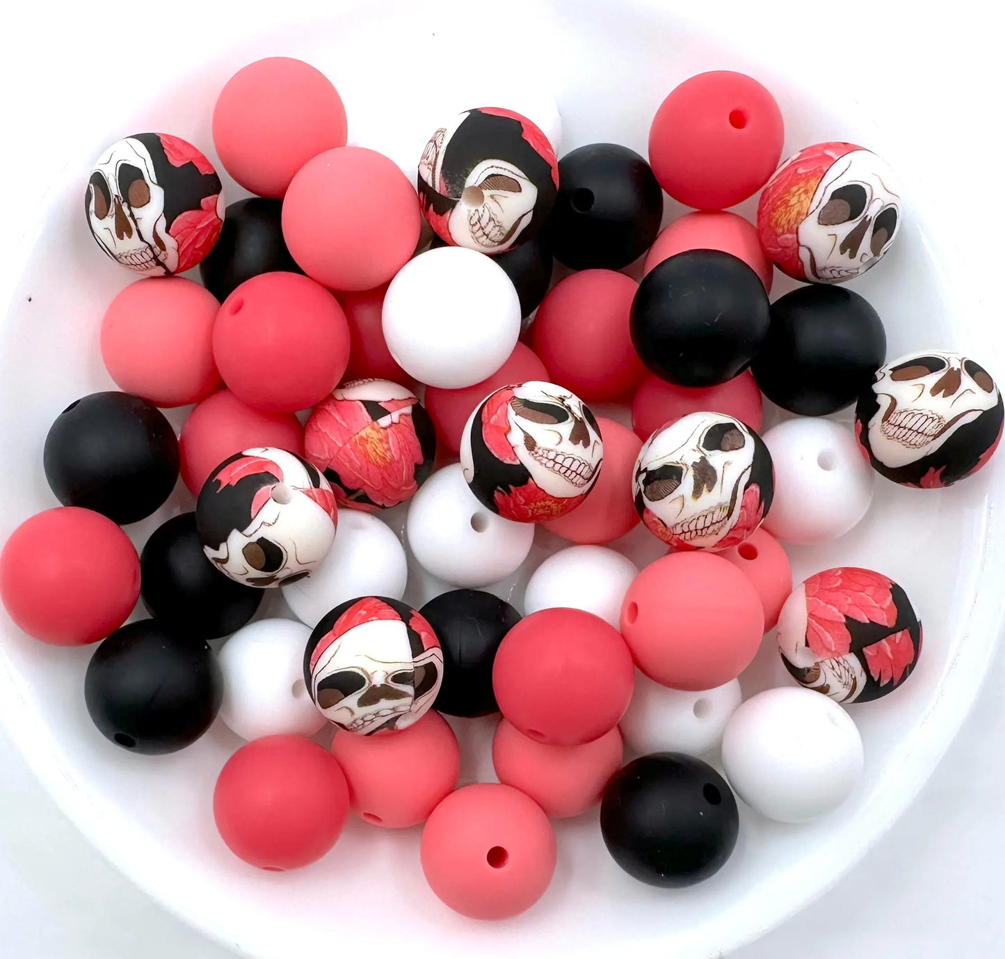 50pcs 15mm Silicone Solid and Printed Round Beads Mix Kits for Beadable Pen Keychain Car Charm Crafting Jewelry Making DIY Bracelet Wristlets Cup Charms Handmade Craft Supplies